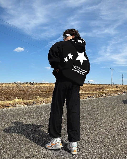 Oversize Black Preface Design Zip Hoodie
