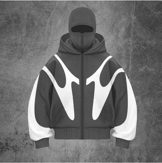Grey And White Ninja Graphic Hoodie