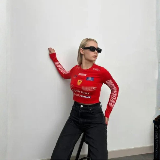 Ferrari Long Sleeve Crop Top