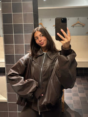 Oversized Contrast Stitch Brown Jacket