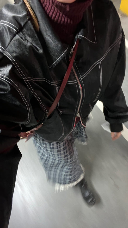 Oversized Contrast Stitch Black Jacket