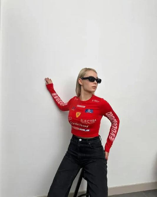 Ferrari Long Sleeve Crop Top
