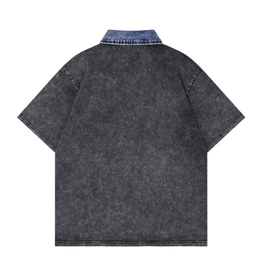 Fashion brand stitching letter lapel short-sleeved T-shirt summer loose casual tops
