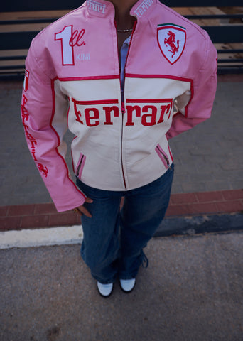 Formula1 Ferrari Pink Leather Jacket