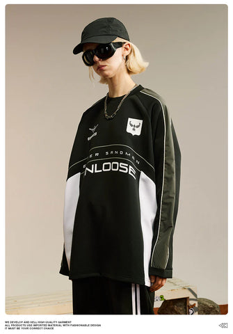 Retro Sports Style Racing Style Letter Dark Windbreaker Contrast Color  Long Sleeves