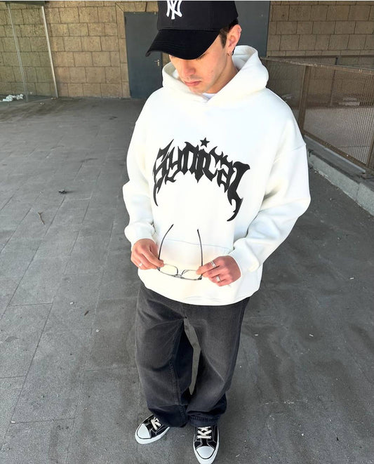 oversized hoodie with stone embroidered White