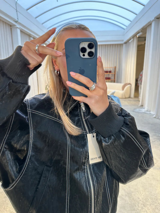 Oversized Contrast Stitch Black Jacket