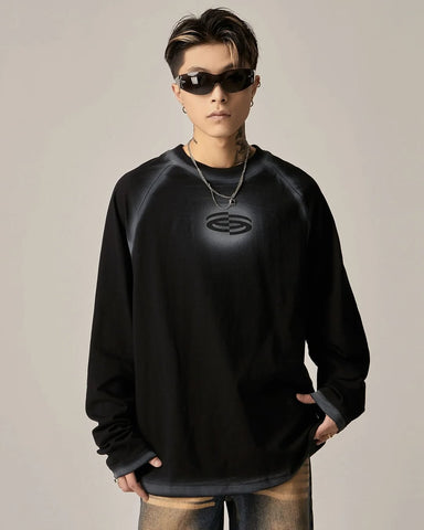 Retro Dark Long Sleeve T-shirt Hand-painted Printed Loose Round Neck Cotton Top