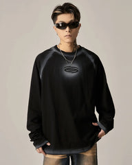 Retro Dark Long Sleeve T-shirt Hand-painted Printed Loose Round Neck Cotton Top